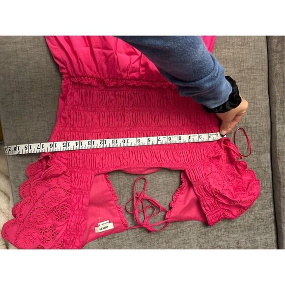 Jason Wu Magenta Smocked Cut Out Eyelet Lace MIDI Dress Size S Pink Tiered - Picture 12 of 12